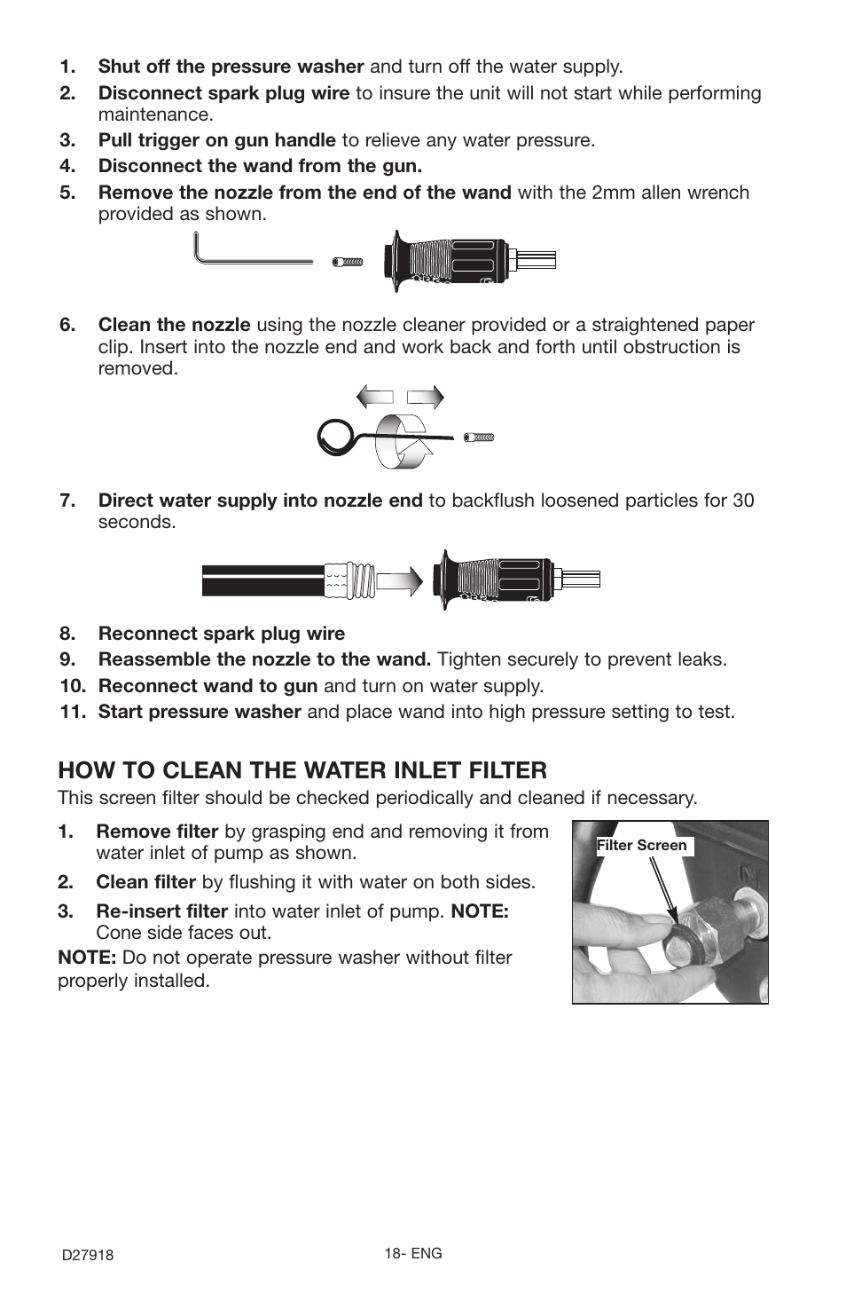 How to clean the water inlet filter | Delta DT2400CS User Manual | Page 18 / 24