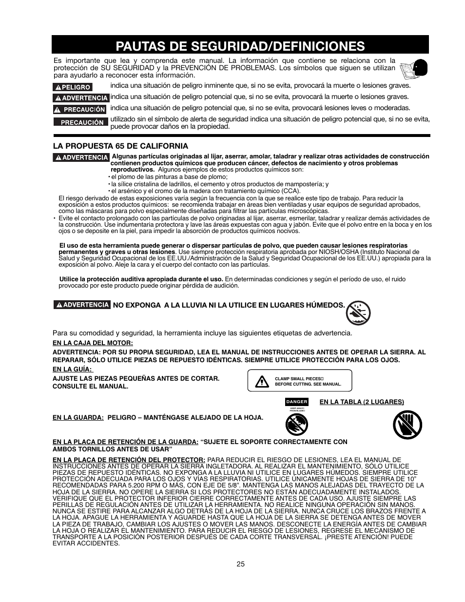 Pautas de seguridad/definiciones | Delta 90513776 User Manual | Page 25 / 52