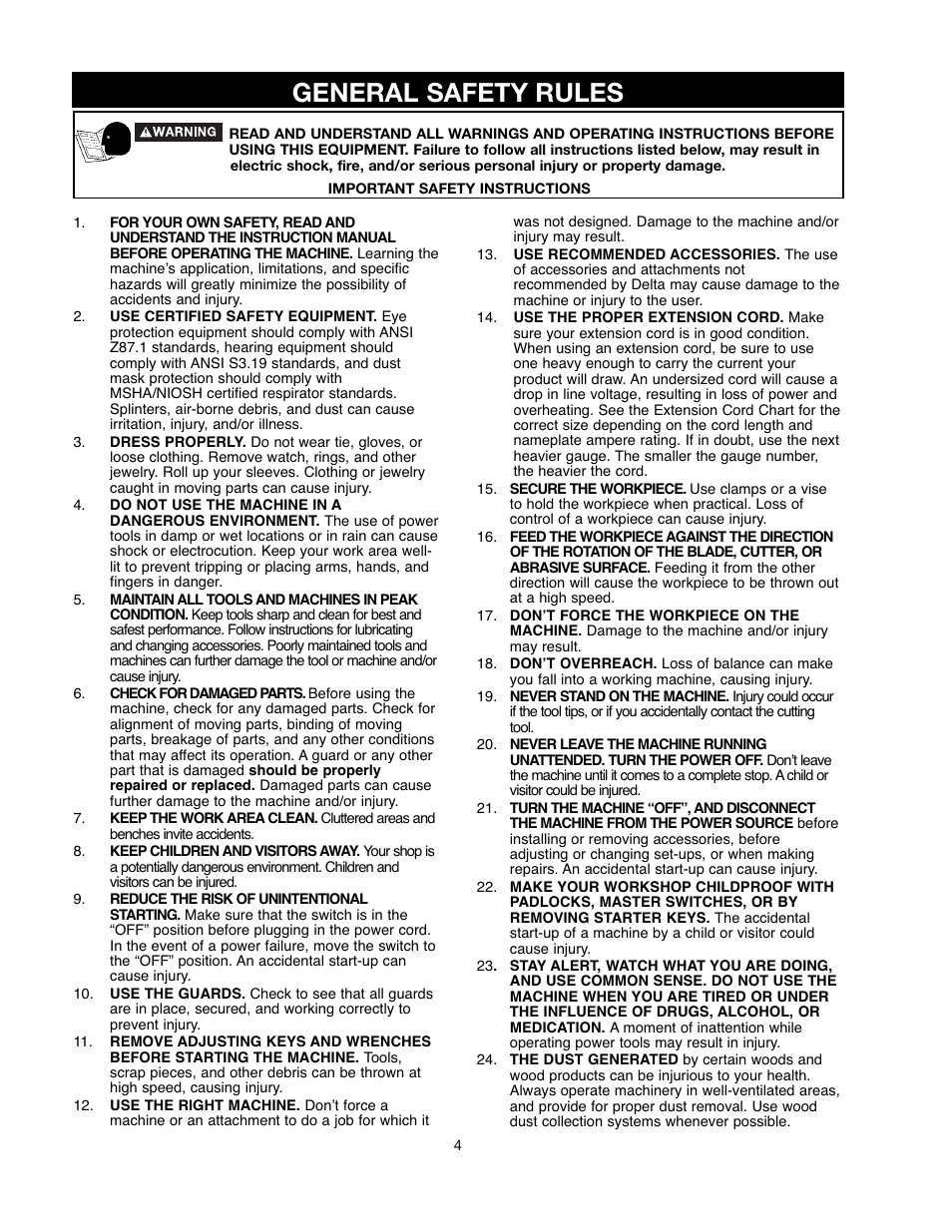 General safety rules | Delta 90513776 User Manual | Page 4 / 52