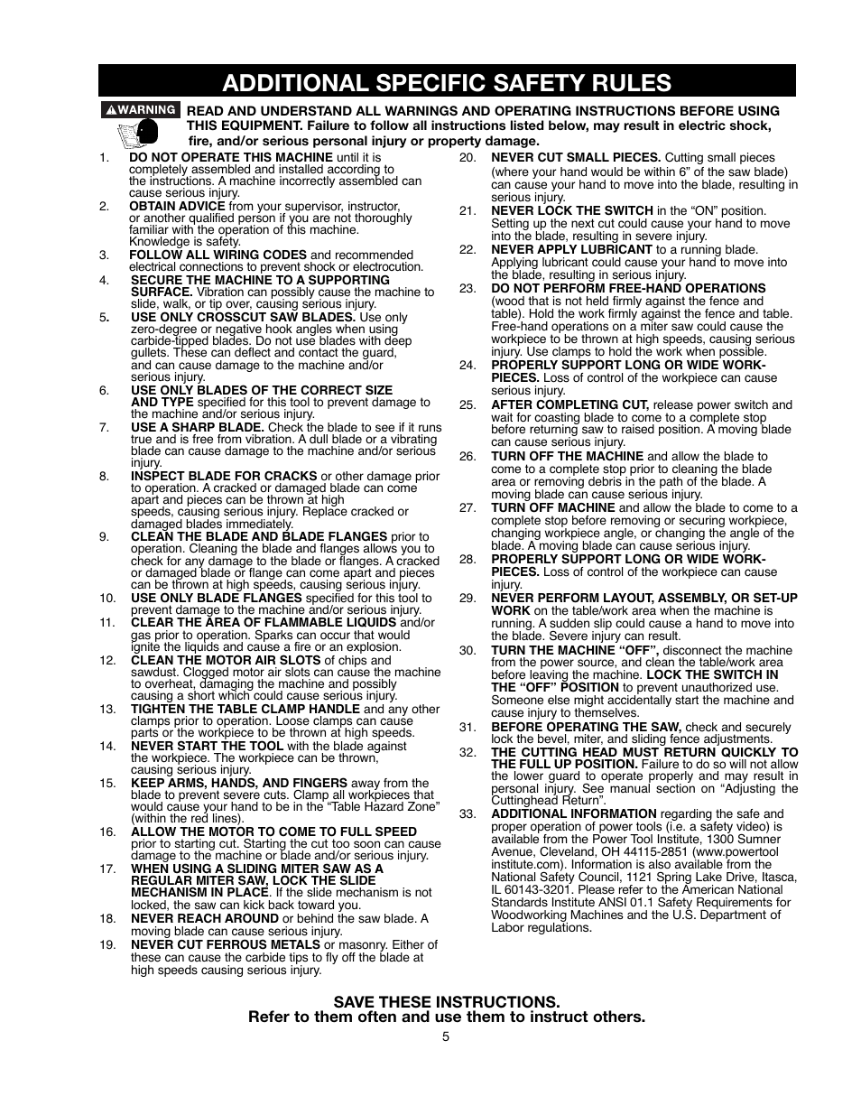 Additional specific safety rules | Delta 90513776 User Manual | Page 5 / 52
