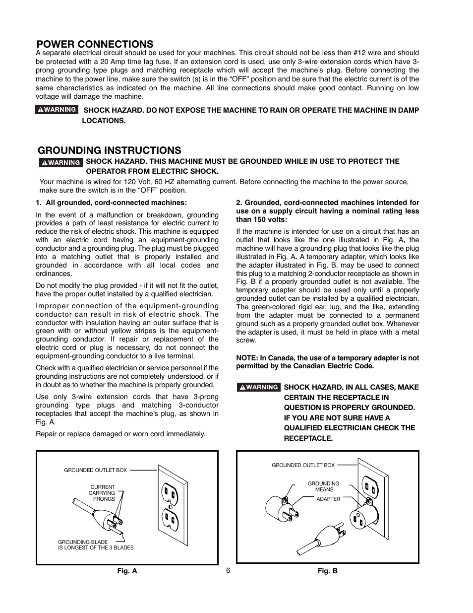 Power connections, Grounding instructions | Delta 90513776 User Manual | Page 6 / 52