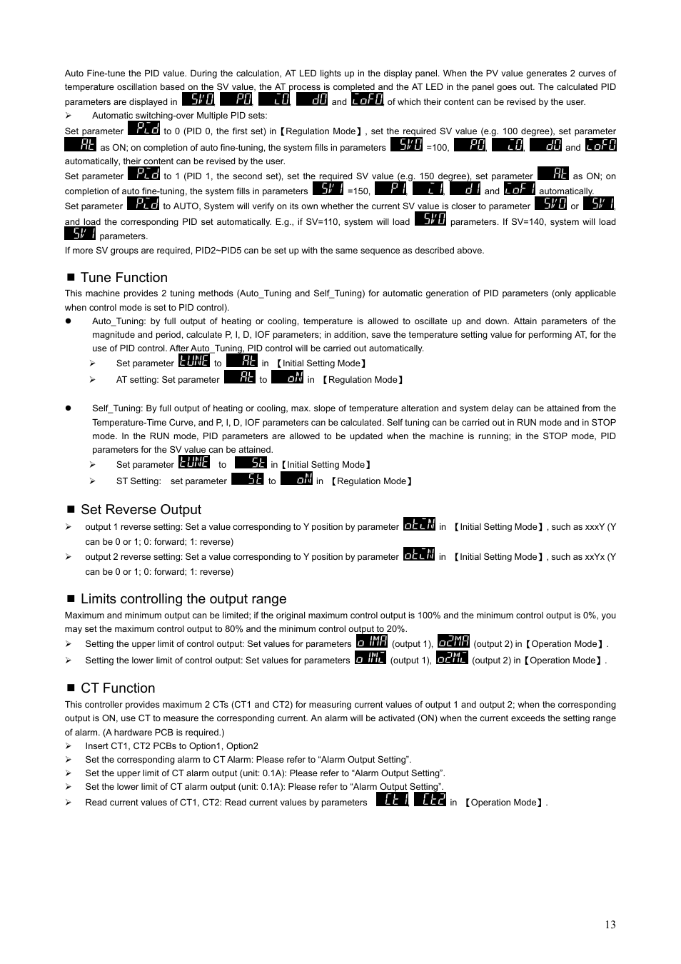 Tune function, Set reverse output, Limits controlling the output range | Ct function | Delta DT3 User Manual | Page 13 / 21