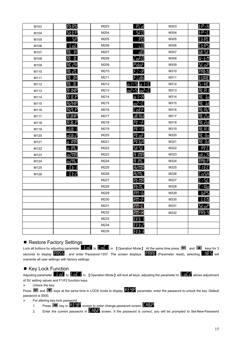 Restore factory settings, Key lock function | Delta DT3 User Manual | Page 15 / 21