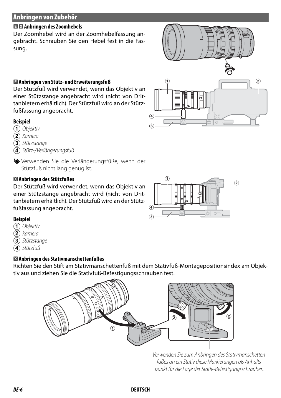 Anbringen von zubehör | FujiFilm MKX18-55mm T2.9 Lens (Fuji X-Mount) User Manual | Page 36 / 68