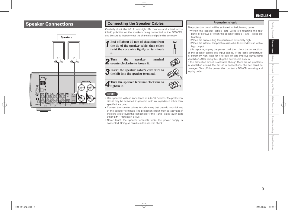 Speaker connections | Denon DJ RCD-CX1 User Manual | Page 13 / 36