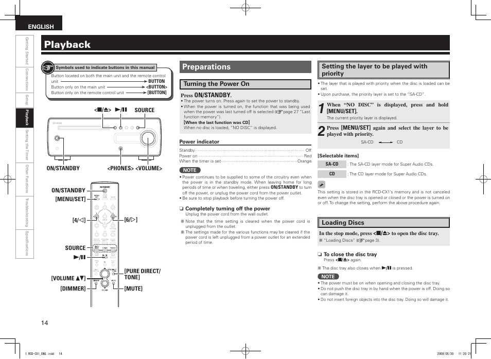 Playback, Preparations | Denon DJ RCD-CX1 User Manual | Page 18 / 36