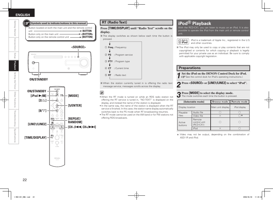 Ipod® playback | Denon DJ RCD-CX1 User Manual | Page 26 / 36