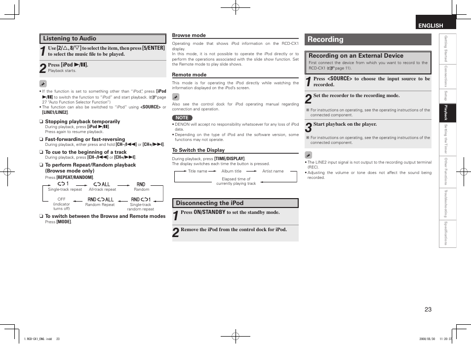 Recording | Denon DJ RCD-CX1 User Manual | Page 27 / 36