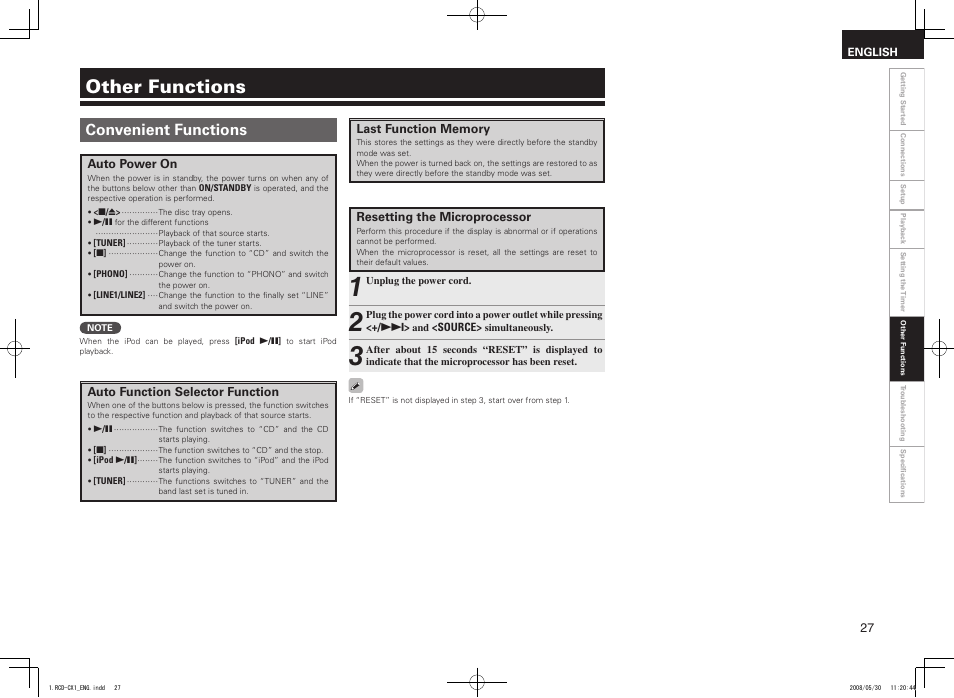Other functions, Convenient functions | Denon DJ RCD-CX1 User Manual | Page 31 / 36