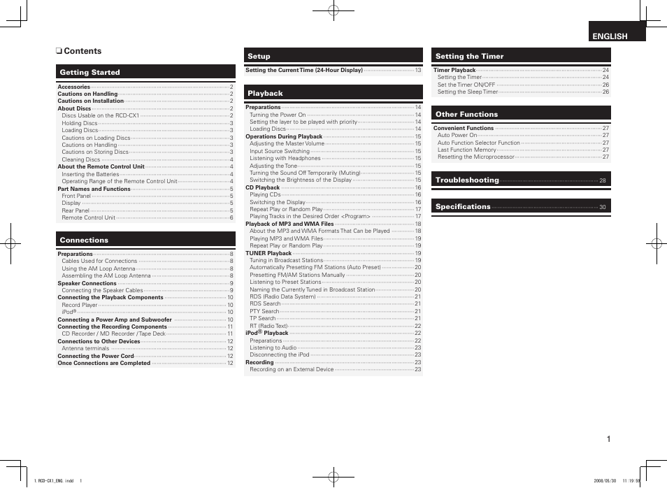 Ncontents | Denon DJ RCD-CX1 User Manual | Page 5 / 36