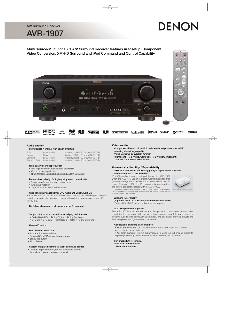 Denon DJ AVR-1907 User Manual | 2 pages