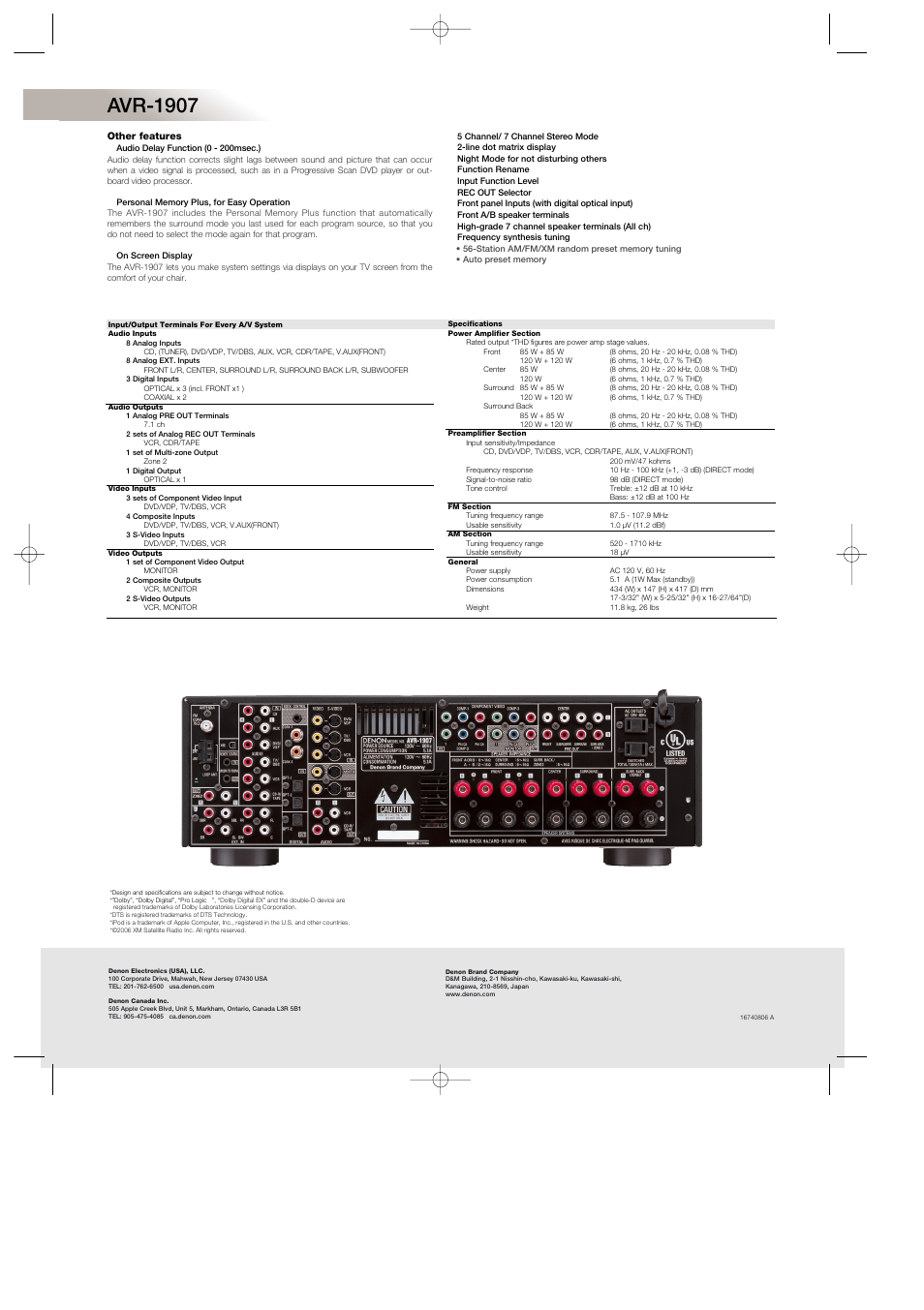 Avr-1907 | Denon DJ AVR-1907 User Manual | Page 2 / 2