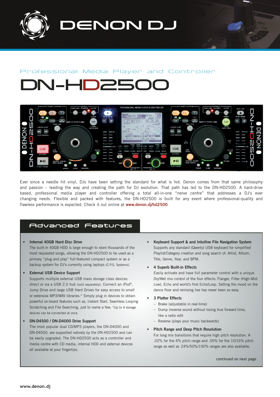 Denon DJ DN-HD2500 User Manual | 2 pages