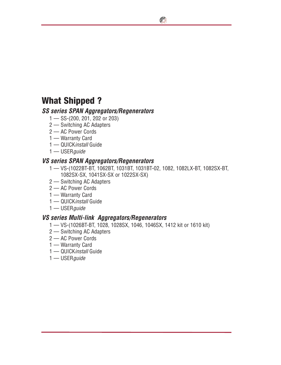 What shipped, Datacom systems inc | Datacom Systems SS series SPAN User Manual | Page 6 / 44