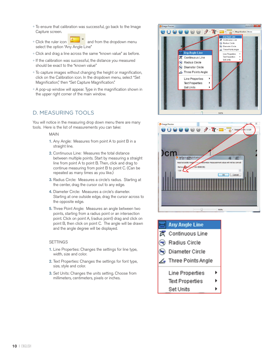 D. measuring tools | Celestron Handheld Digital Microscope Pro (Gray) User Manual | Page 10 / 65