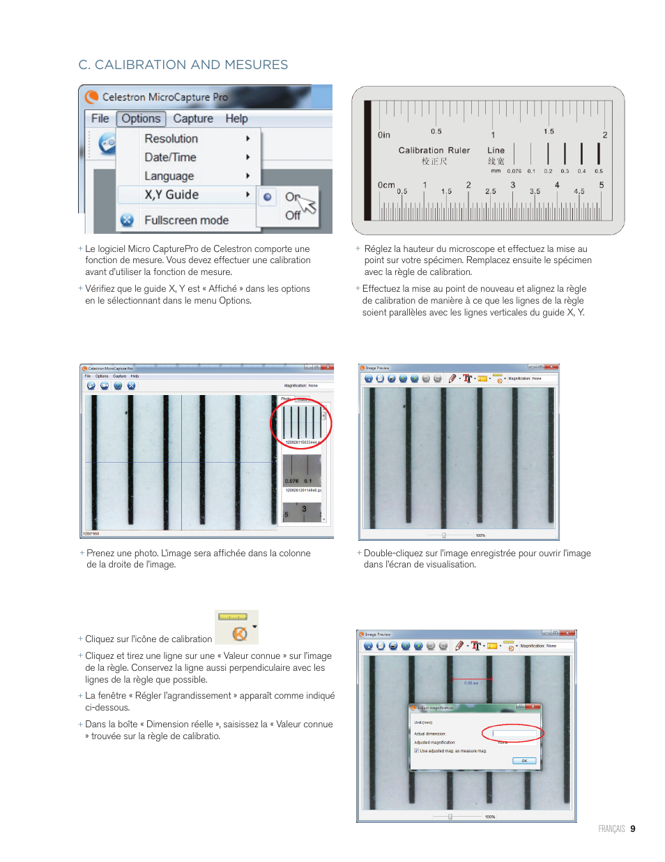 C. calibration and mesures | Celestron Handheld Digital Microscope Pro (Gray) User Manual | Page 22 / 65