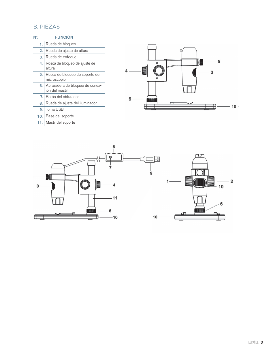 B. piezas | Celestron Handheld Digital Microscope Pro (Gray) User Manual | Page 29 / 65