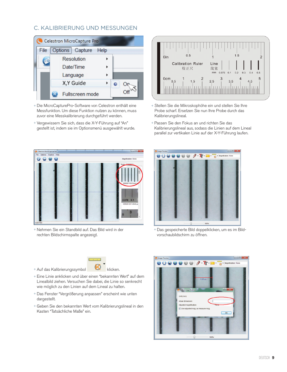 C. kalibrierung und messungen | Celestron Handheld Digital Microscope Pro (Gray) User Manual | Page 48 / 65