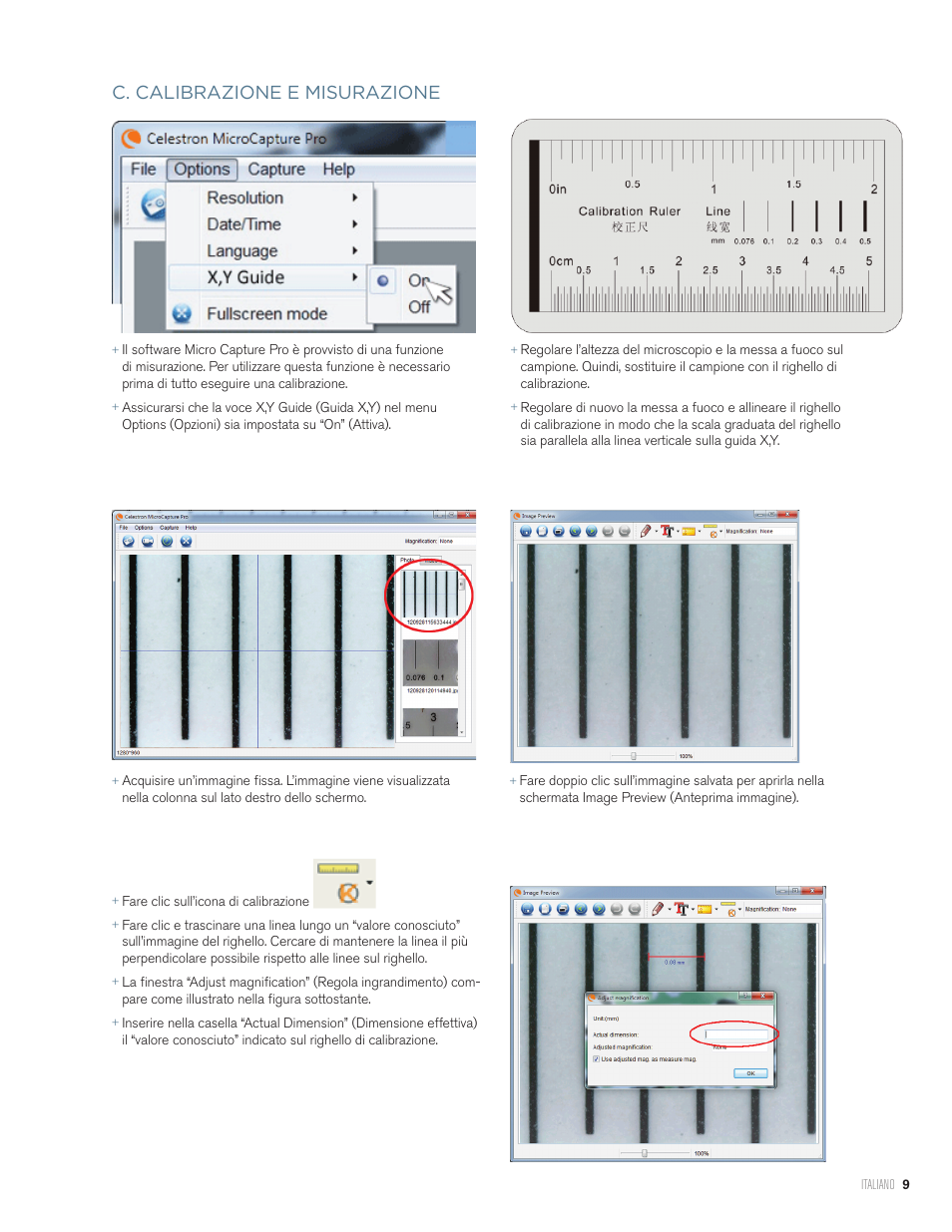 C. calibrazione e misurazione | Celestron Handheld Digital Microscope Pro (Gray) User Manual | Page 61 / 65