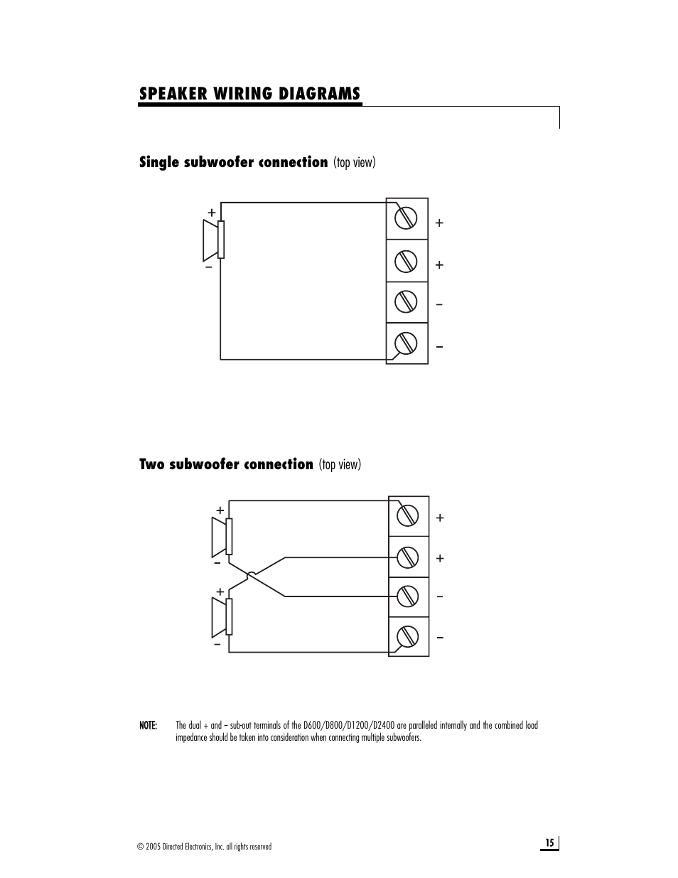 Speaker wiring diagrams | Directed Audio D1200 User Manual | Page 15 / 26