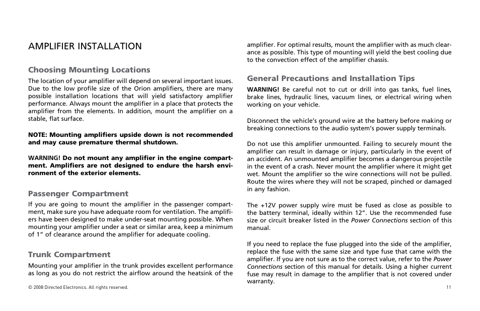 Amplifier installation | Directed Audio XTR5002 User Manual | Page 12 / 100