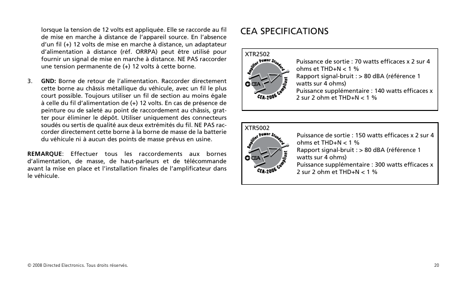 Cea specifications | Directed Audio XTR5002 User Manual | Page 21 / 100