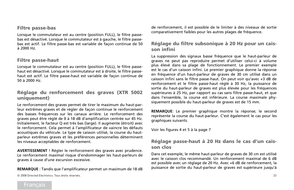 Français | Directed Audio XTR5002 User Manual | Page 24 / 100