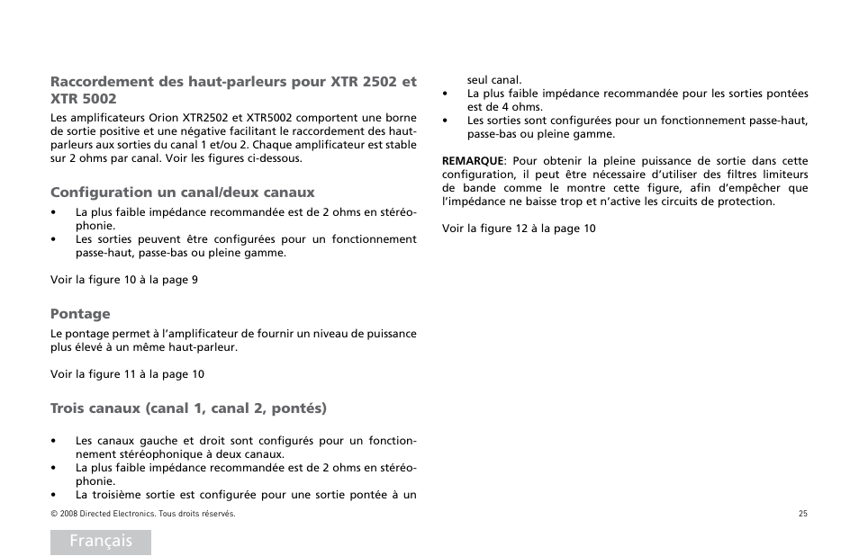 Français | Directed Audio XTR5002 User Manual | Page 26 / 100