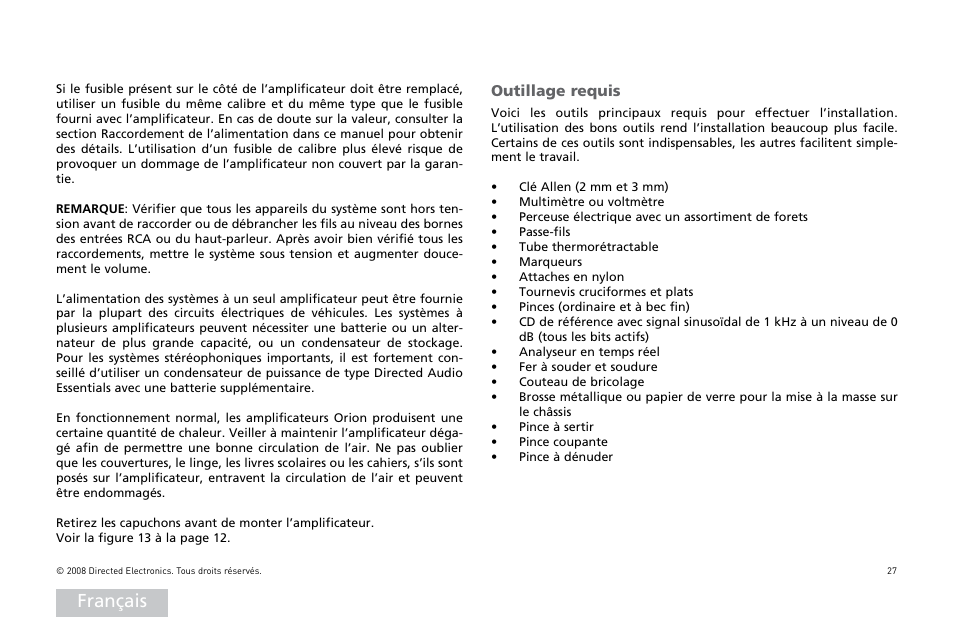 Français, Outillage requis | Directed Audio XTR5002 User Manual | Page 28 / 100