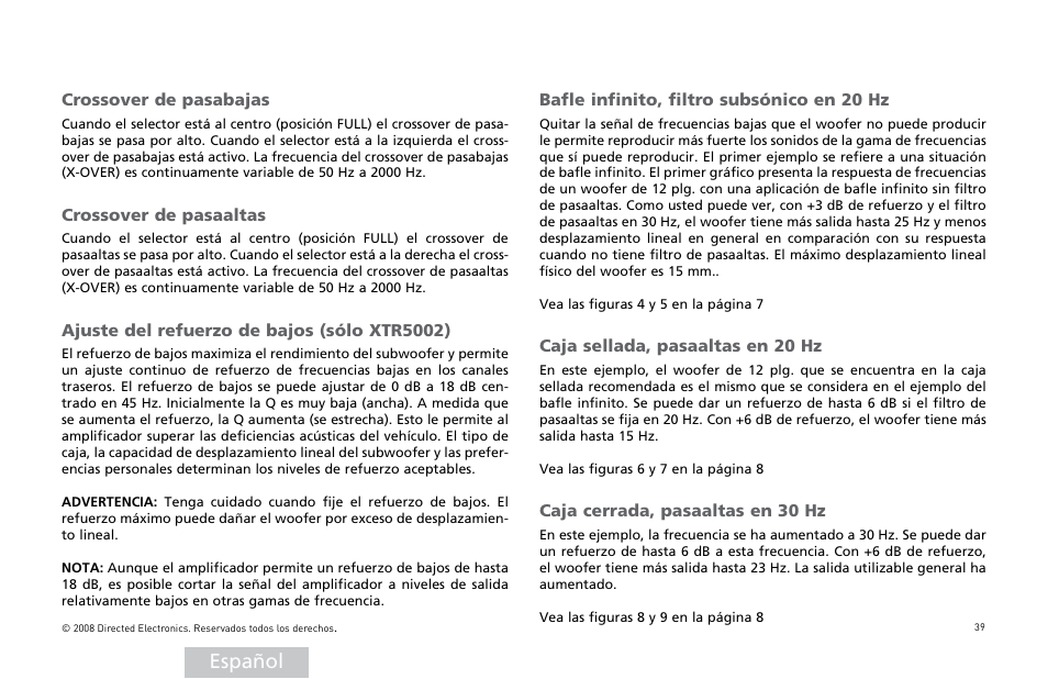 Español | Directed Audio XTR5002 User Manual | Page 40 / 100