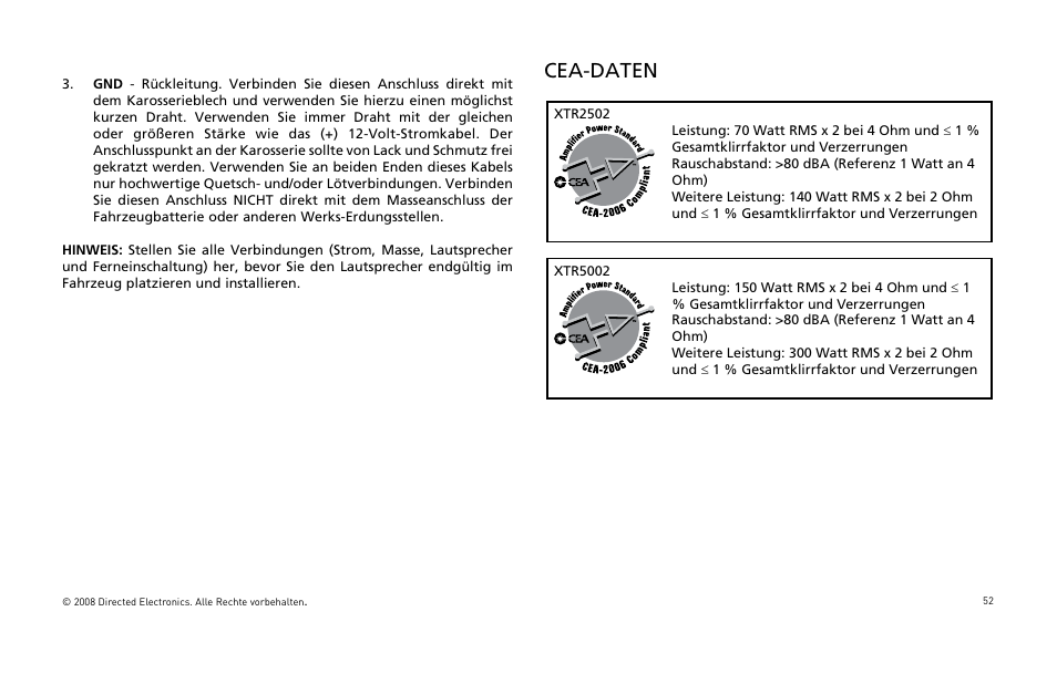 Cea-daten | Directed Audio XTR5002 User Manual | Page 53 / 100
