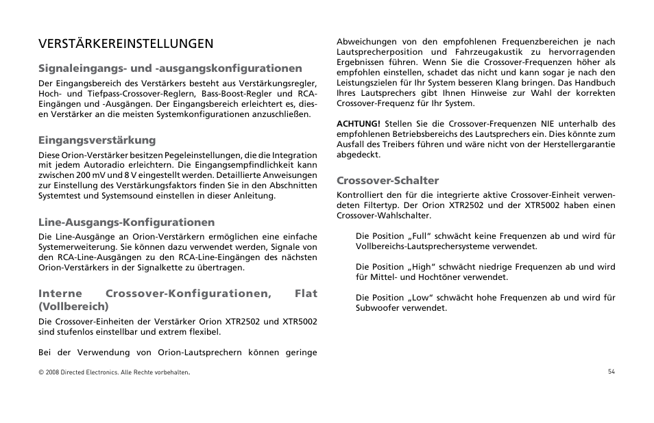 Verstärkereinstellungen | Directed Audio XTR5002 User Manual | Page 55 / 100