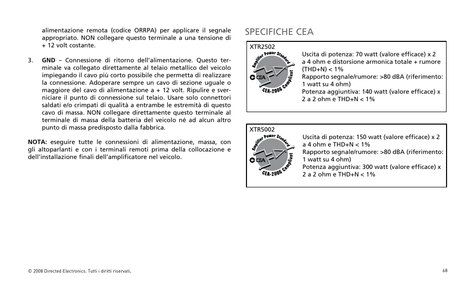 Specifiche cea | Directed Audio XTR5002 User Manual | Page 69 / 100