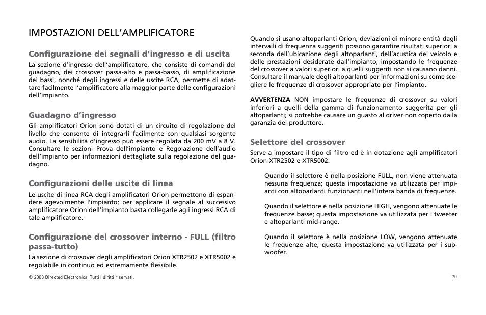 Impostazioni dell’amplificatore | Directed Audio XTR5002 User Manual | Page 71 / 100