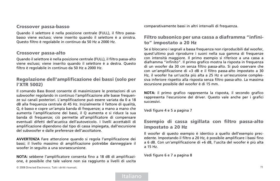 Italiano | Directed Audio XTR5002 User Manual | Page 72 / 100