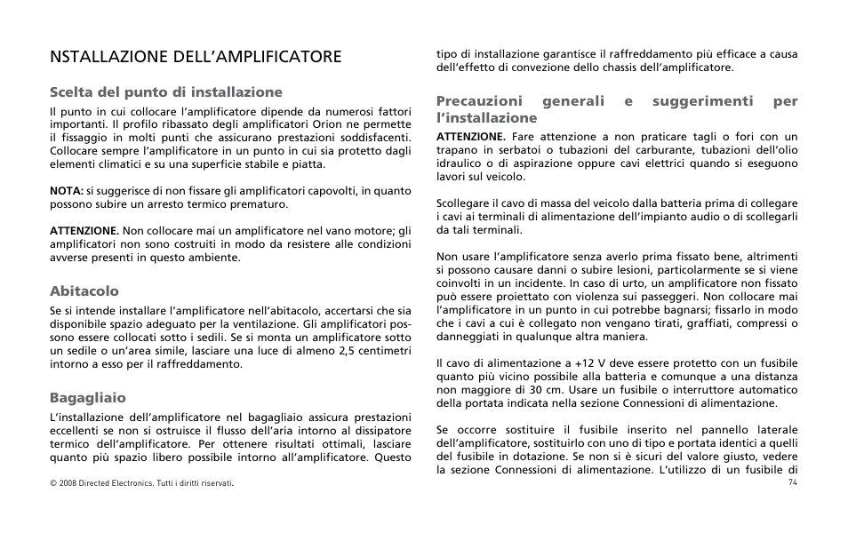 Nstallazione dell’amplificatore | Directed Audio XTR5002 User Manual | Page 75 / 100