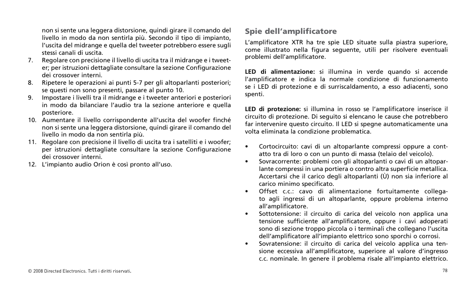 Spie dell’amplificatore | Directed Audio XTR5002 User Manual | Page 79 / 100