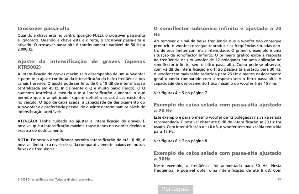Português | Directed Audio XTR5002 User Manual | Page 88 / 100