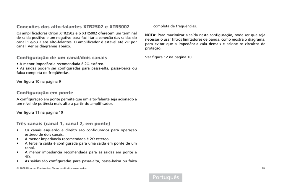 Português | Directed Audio XTR5002 User Manual | Page 90 / 100