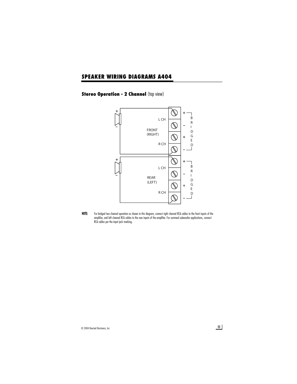 Speaker wiring diagrams a404, Top view) | Directed Audio A502 User Manual | Page 11 / 18