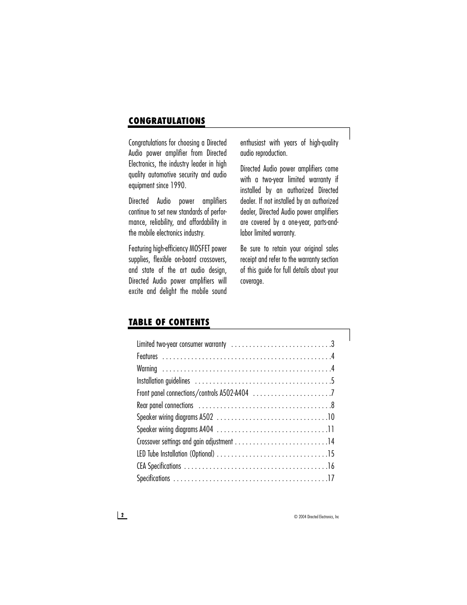 Directed Audio A502 User Manual | Page 2 / 18