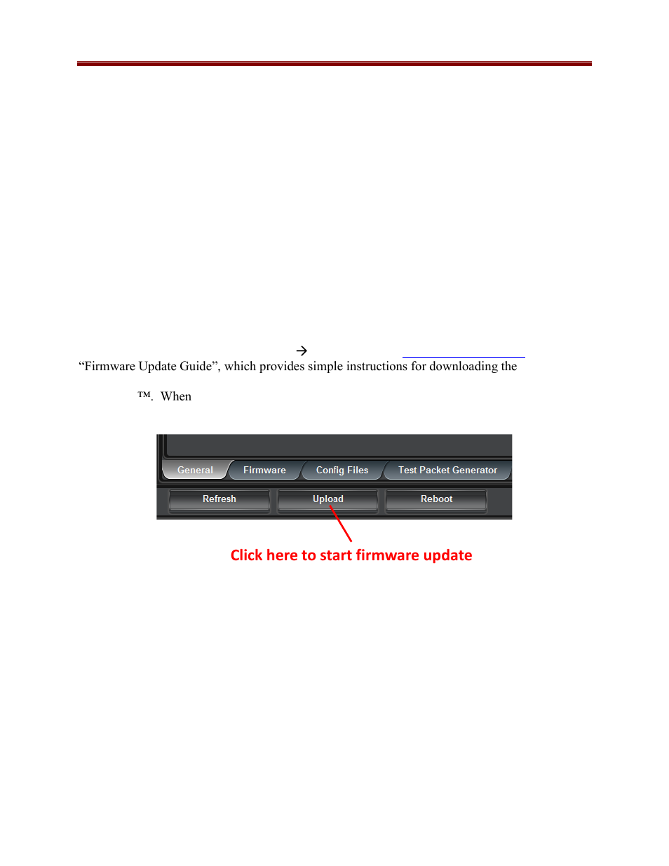 Admin firmware tab, Uploading a firmware upgrade, Click here to start firmware update | Cobalt Co9992-4ENC-4K-HEVC Software-Defined Broadcast Encoder User Manual | Page 104 / 135