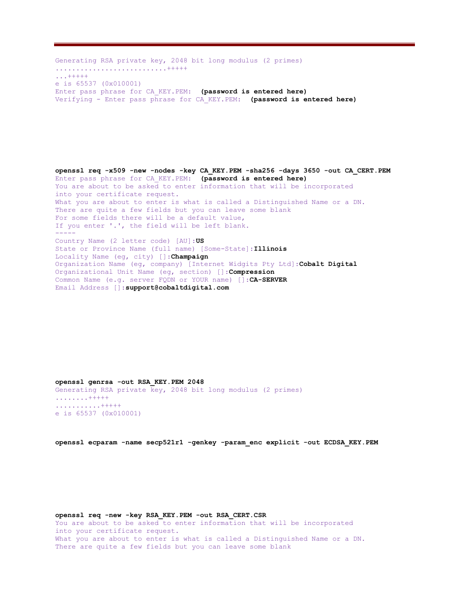 Generating device keys, Generating csrs | Cobalt Co9992-4ENC-4K-HEVC Software-Defined Broadcast Encoder User Manual | Page 134 / 135