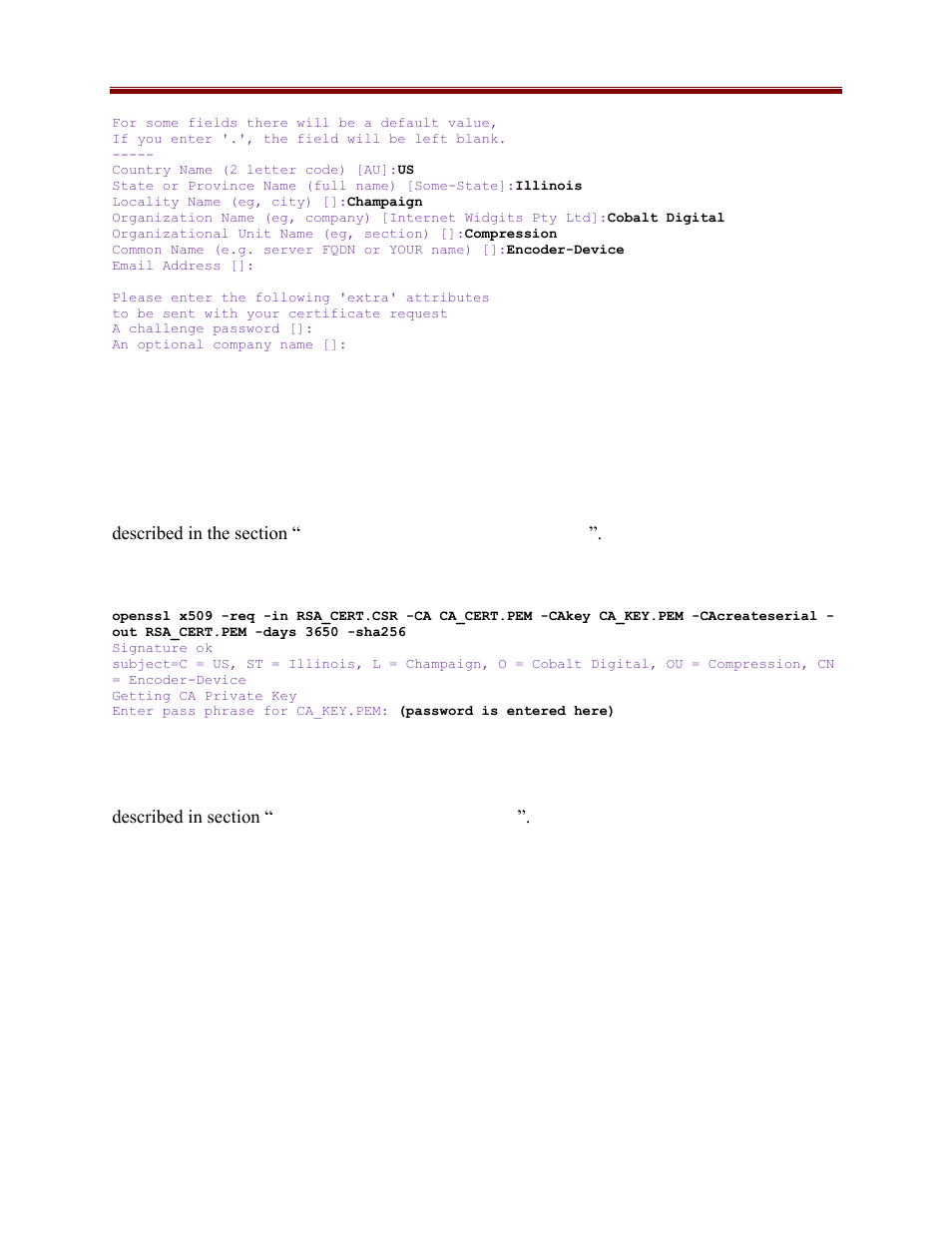 Generating signed certificates from the csrs | Cobalt Co9992-4ENC-4K-HEVC Software-Defined Broadcast Encoder User Manual | Page 135 / 135