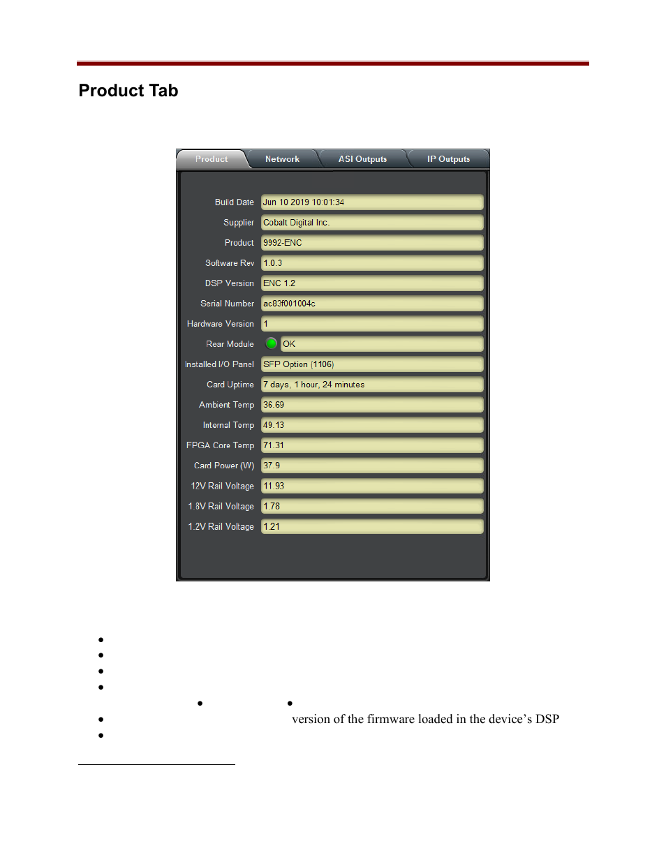 Product tab, Product statistics tab | Cobalt Co9992-4ENC-4K-HEVC Software-Defined Broadcast Encoder User Manual | Page 18 / 135