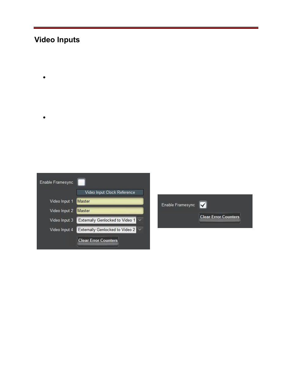 Video inputs, Video inputs configuration tab, Video inputs statistics tab | Cobalt Co9992-4ENC-4K-HEVC Software-Defined Broadcast Encoder User Manual | Page 34 / 135