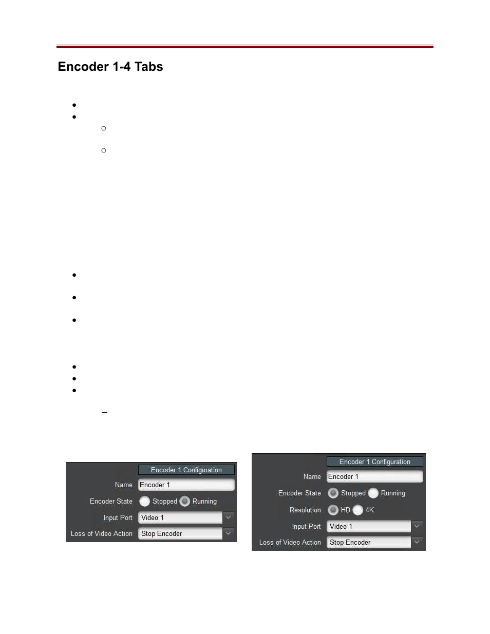 Encoder 1-4 tabs, Encoder configuration tab, Encoder basic configuration tab | Basic tab–encoder configuration | Cobalt Co9992-4ENC-4K-HEVC Software-Defined Broadcast Encoder User Manual | Page 39 / 135