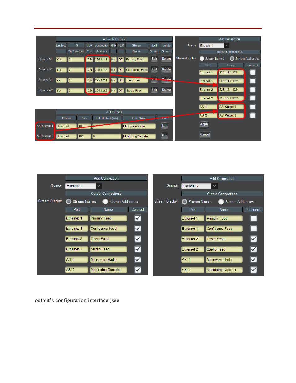 Source selection in the output ports | Cobalt Co9992-4ENC-4K-HEVC Software-Defined Broadcast Encoder User Manual | Page 98 / 135