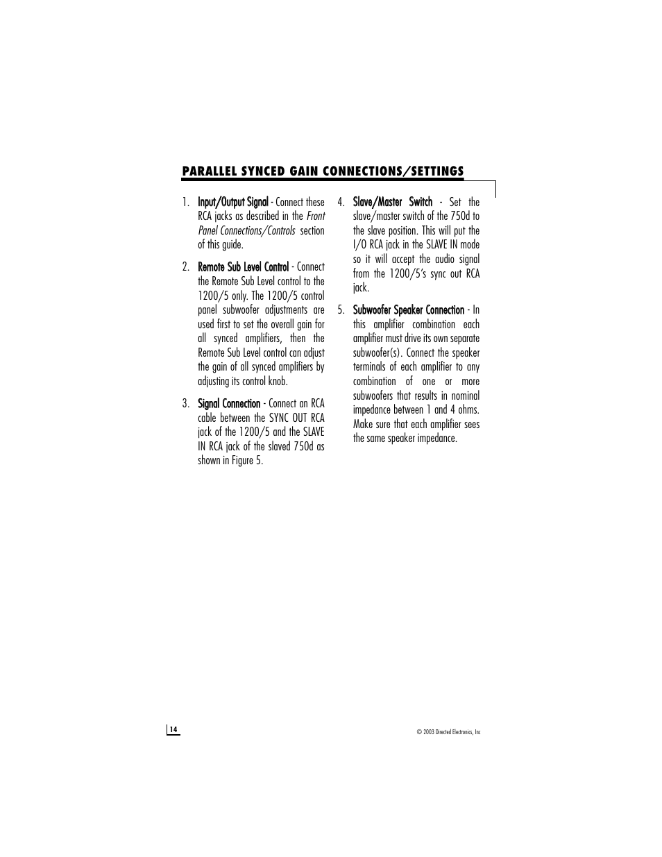 Directed Audio model 1200/5 User Manual | Page 14 / 20