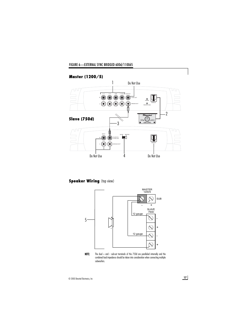 Speaker wiring (top view), Do not use | Directed Audio model 1200/5 User Manual | Page 17 / 20